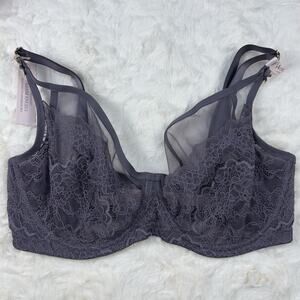 Victoria’s Secret Dream Angels Balconette Bra Gray Mesh Lace Underwire 34DDD NWT